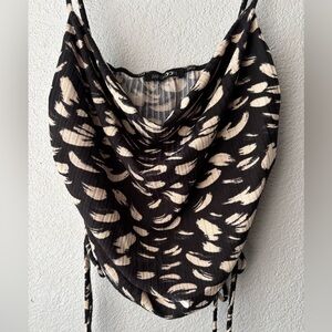 Papermoon Black & Cream Cowl Neck Camisole with Side Ties Size Medium